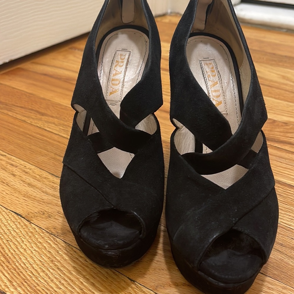 Prada shoes flat form black velvet open toe’s - Picture 7 of 7